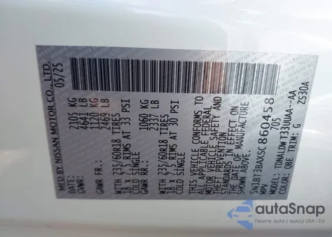 2025 Nissan Rogue Sv Fwd из США, поврежденный, VIN 5N1BT3BAXSC860458